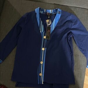 C. Wonder Blue Long Sleeve Top with Striped Trim